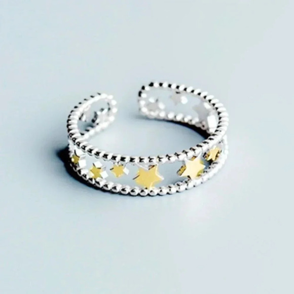 Minimalist 925 Sterling Silver Star Ring Silver & Gold Two Tone Ring Dainty Ring - Picture 3 of 6